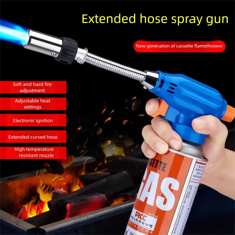 New Portable Extended Cassette Flame  Household Kitchen Spray Gun Head, Outdoor Barbecue Metal Ignition  Spray  Head