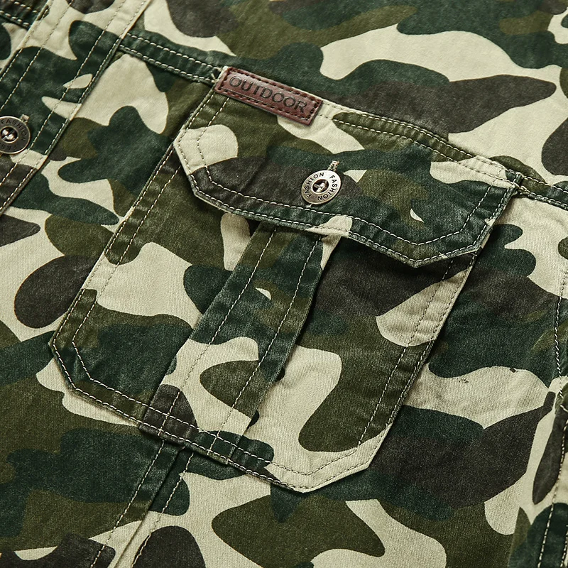 Camo Tactical Shirts Men Summer Camouflage Army Green Short Sleeve Cargo Shirt Mens Military Wear-resistant Work Chemise Homme