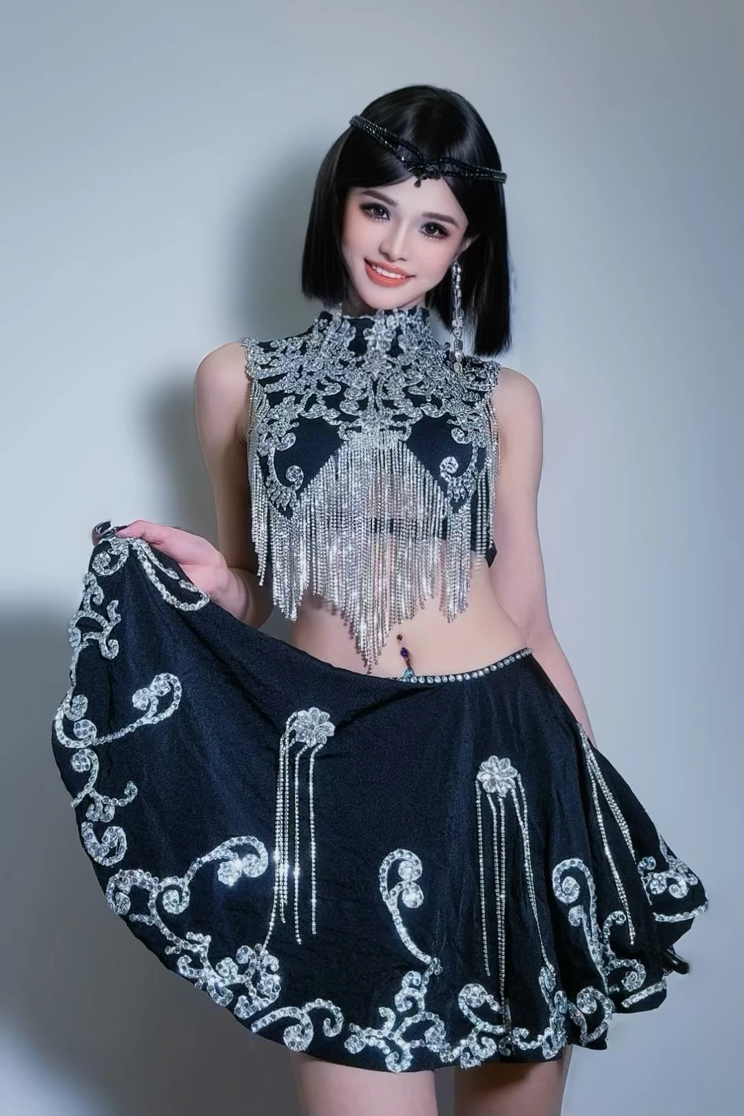 

Yunnan Luxury Fashion Rhinestone Tassel Chains Dress Set Women 2-Piece Set Designer Clothes for Attend a Grand Ceremony