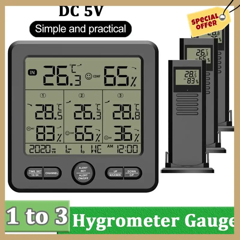 Estação meteorológica interna/externa sensores sem fio termômetro digital higrômetro display lcd led termômetro (branco) fácil instalação