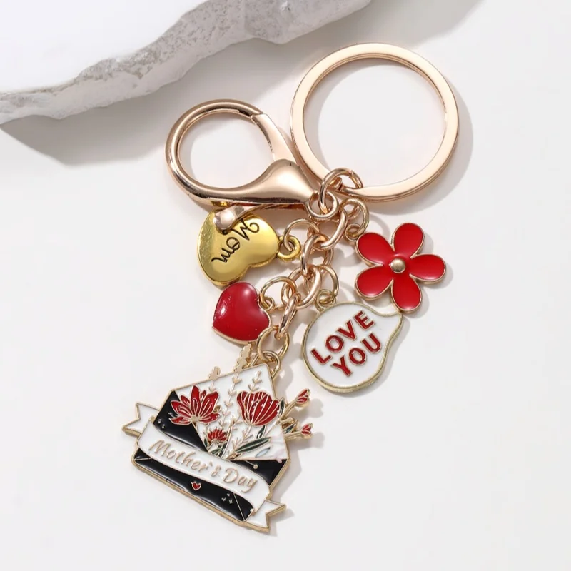 الكرتون الزهور القلب أمي المغلف بطاقات المعايدة المينا المفاتيح هدية جيدة للنساء ماما عيد الأم اليدوية والمجوهرات #3