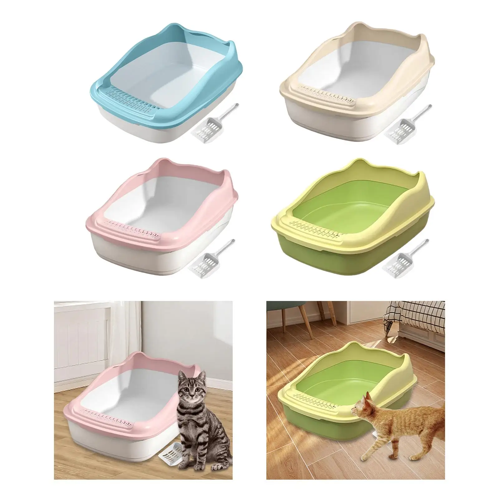 Cat Litter Tray Semi-Closed Toilet High Sides Versatile Large Capacity Anti