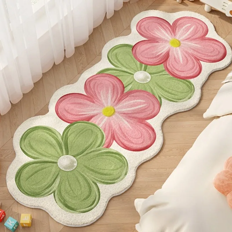 Flower Pattern Bedroom Decor Dopamine Carpet Thick Plush Carpets for Living Room Fluffy Soft Bedside Floor Mat Home Washable Rug
