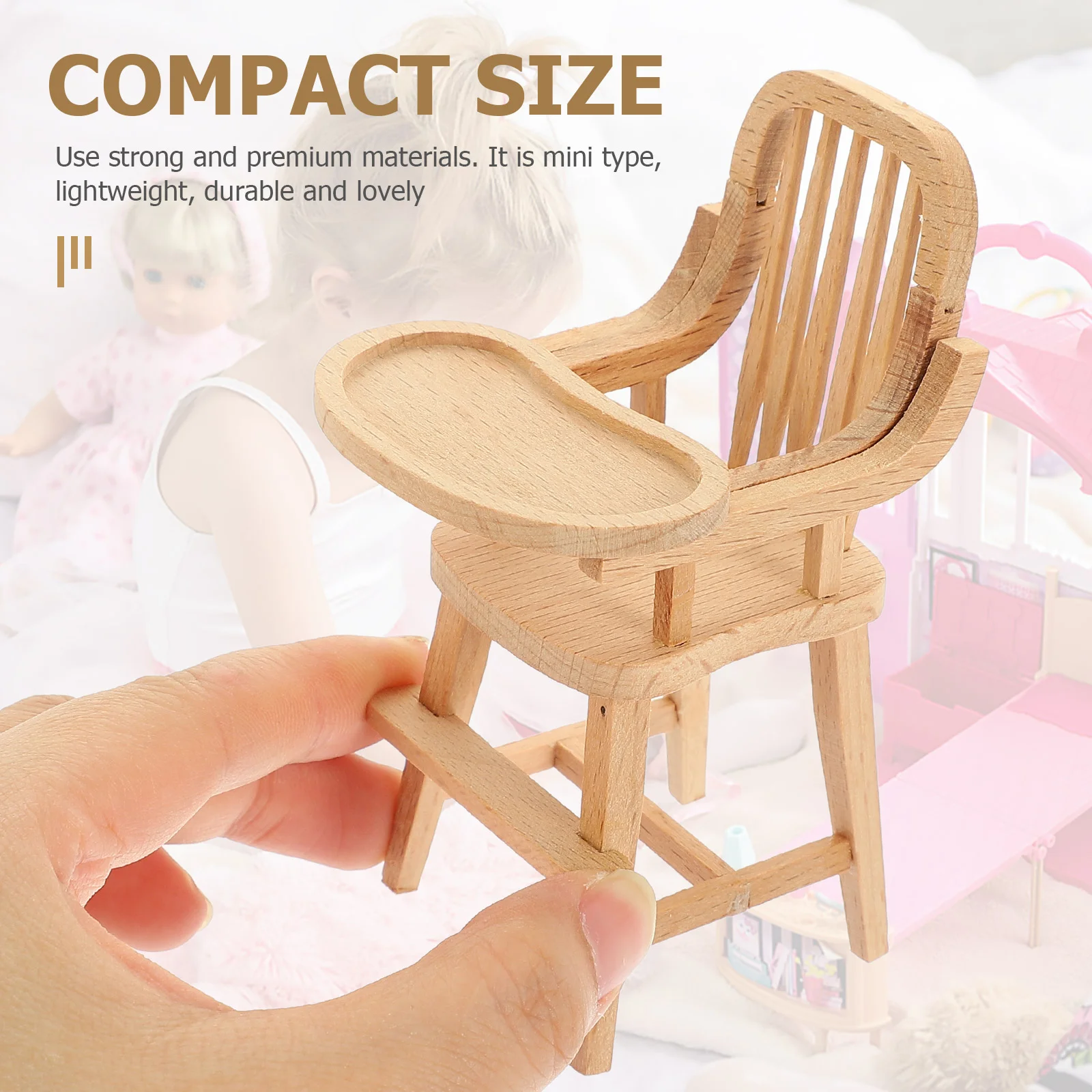 1:12 Dollhouse Wooden Miniature High Chair Feeding Highchair Baby Dining Chair Furniture Model Play House Toys