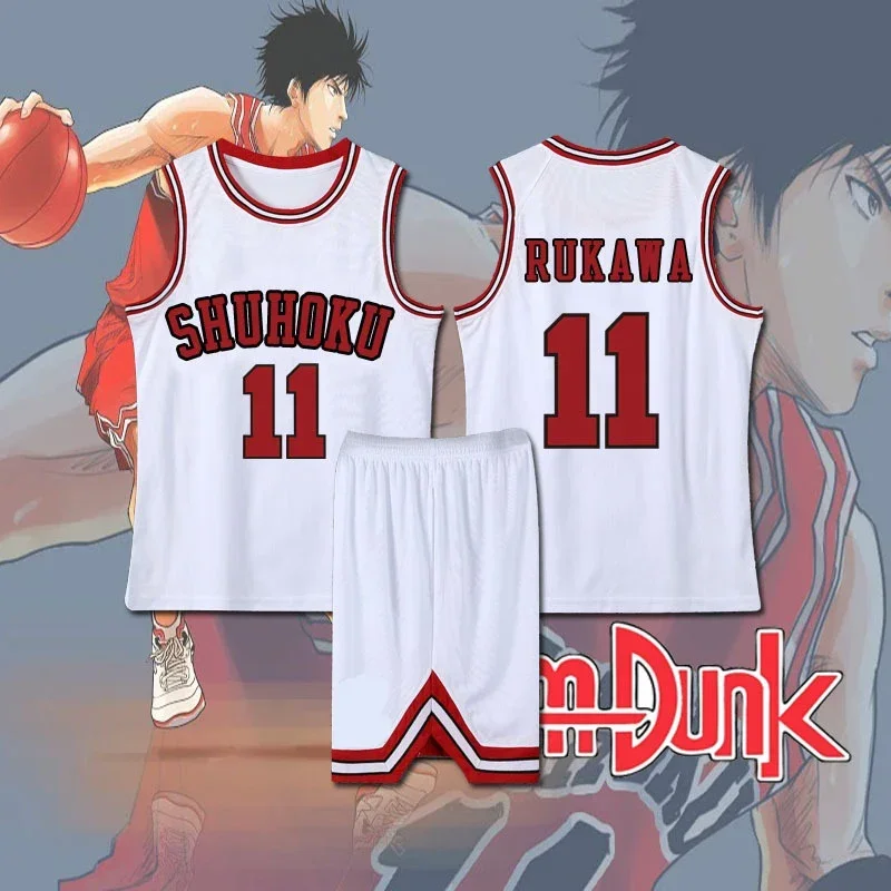 Anime Slam Dunk Sakura AGI Hanamichi cosplay Jersey Kaede Rukawa white costume Shohoku school basketball team sportswear cmm221