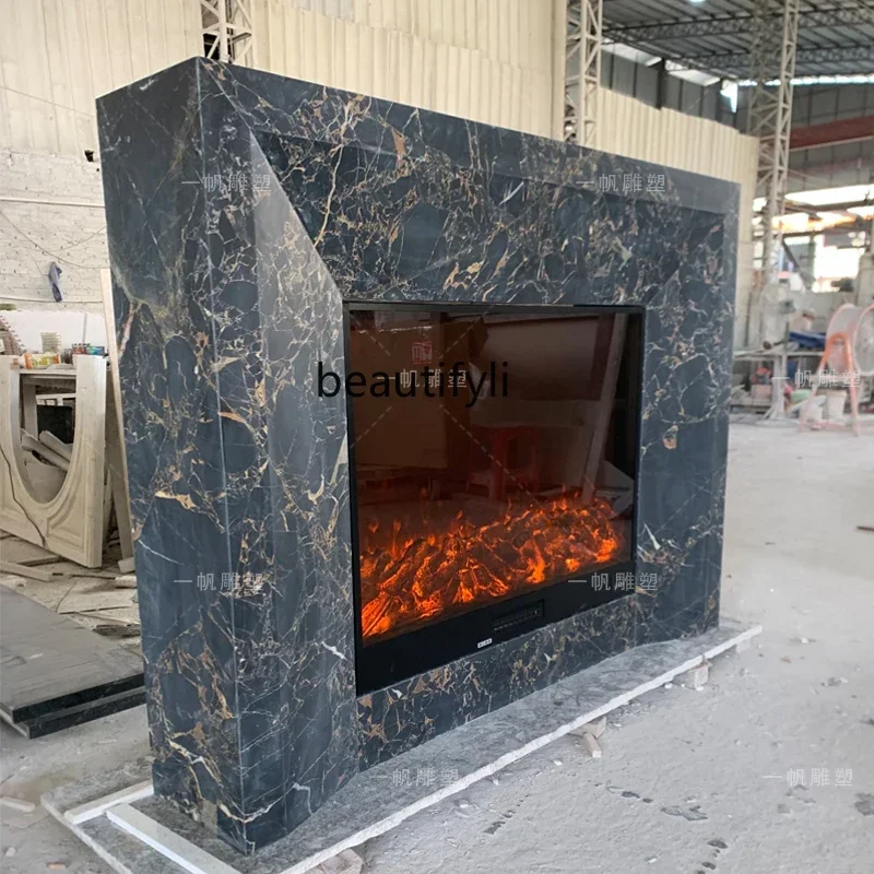 P Natural stone fireplace marble fireplace French minimalist black fireplace decorative cabinet