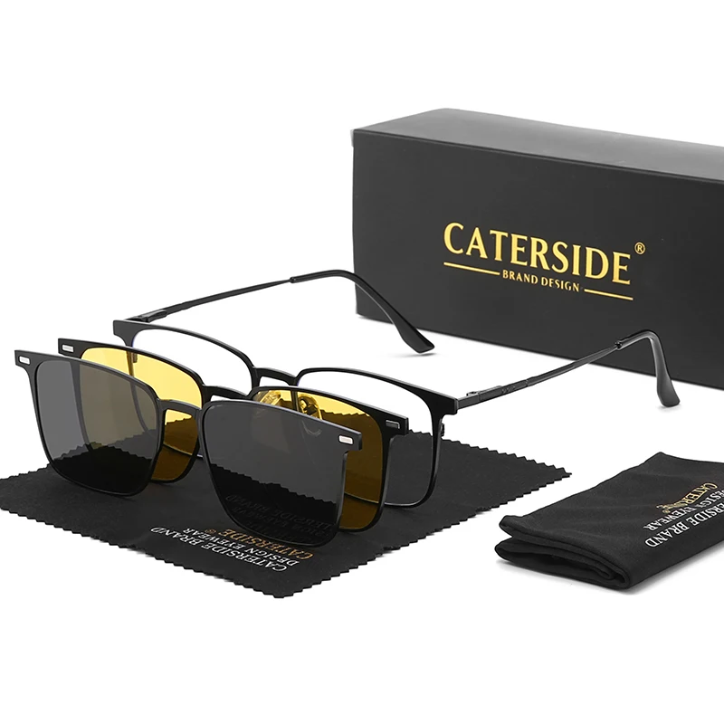 Caterside New Polarized Sunglasses Men's Metal Frame Women Sun Glasses Set Multi Lens Magnetic Suction 3-In-1 Eyewear UV400