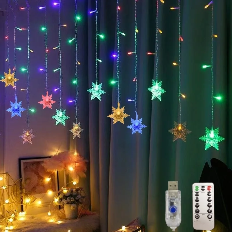 LED ندفة الثلج الستار ضوء على النافذة عيد الميلاد الجنية جارلاند USB سلسلة أضواء لحديقة ساحة حفل زفاف عطلة ديكور