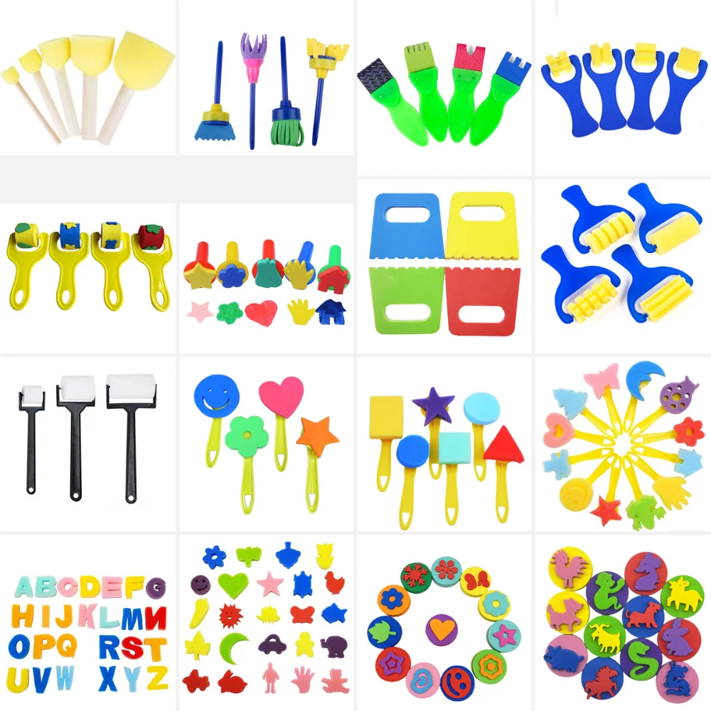 Nieuwe DIY Sponsborstelset Verlichting Puzzel Tekenspeelgoed Afdichting Spons Bezemvormige Borstel Kinderen