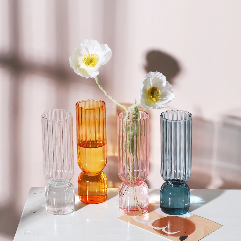 Nordic Glass Flower Vase Transparent Flower Plant Pot Arrangement Terrarium Modern Living Room Home Office Desktop Ornament