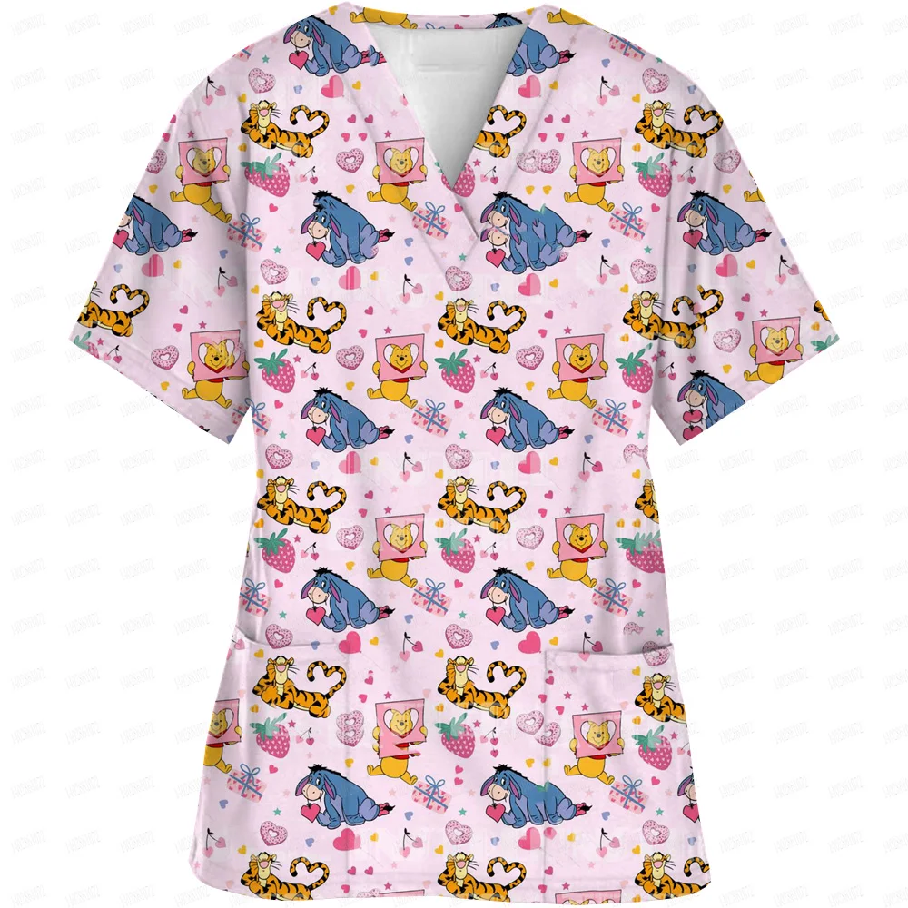 Nurse Accessories Scrubs Women Nurse Uniform Stretchy Doctor's Disney Winnie the Pooh Uniform for Medical/Laboratory Clothing