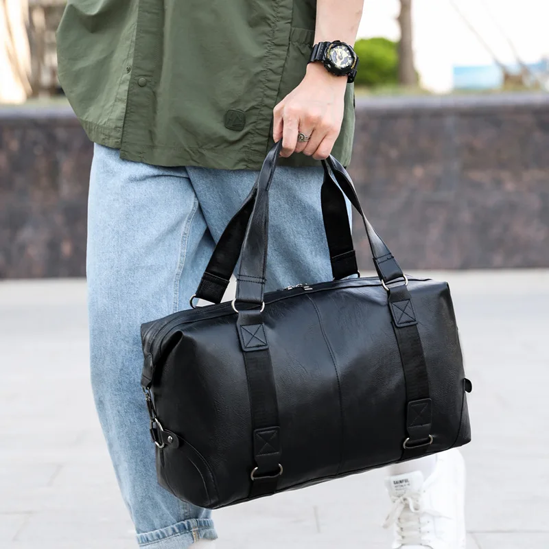 

Leisure and Business Travel Black Car Stitching Pu Brown Large Capacity Single Shoulder Crossbody Handbag for Men