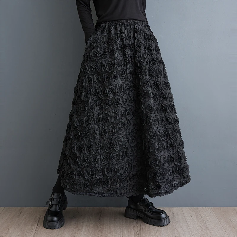 

plus Size Women's A-Line Skirt Loose Fisc Pattern High Waist Long Dr Korean Design Autumn Winter Faion plus Size MM