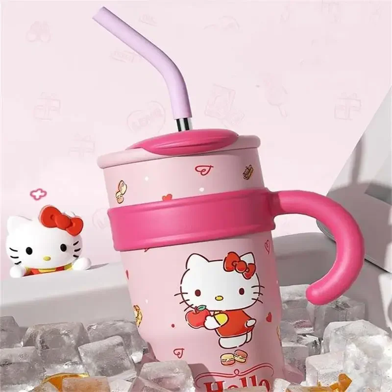 MINISO My Melody Cartoon Children Cup Sanrio Cute 1200ML Insulated Water Bottle Hello Kitty Large Capacity Straw Thermos Cup