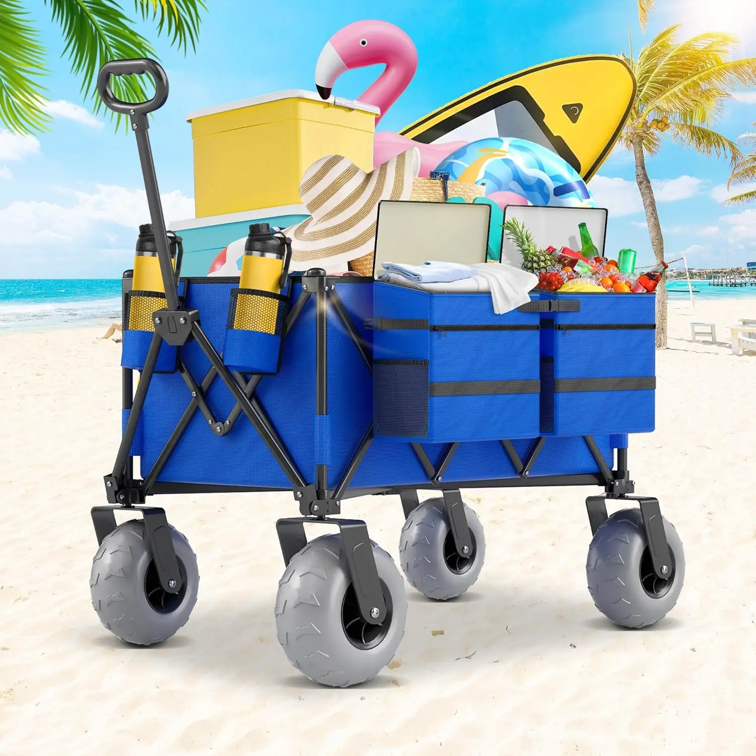 

Heavy-Duty Folding Beach Wagon with Big Wheels, 350lbs Capacity, 180L Storage for Sand and Outdoor Use