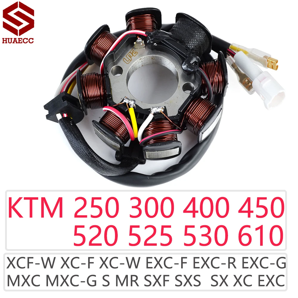 

Stator Coil for KTM 250 300 400 450 520 525 530 610 XCF-W XC-F XC-W EXC-F EXC-R EXC-G MXC MXC-G SMR SXF SXS SX XC EXC Six Days