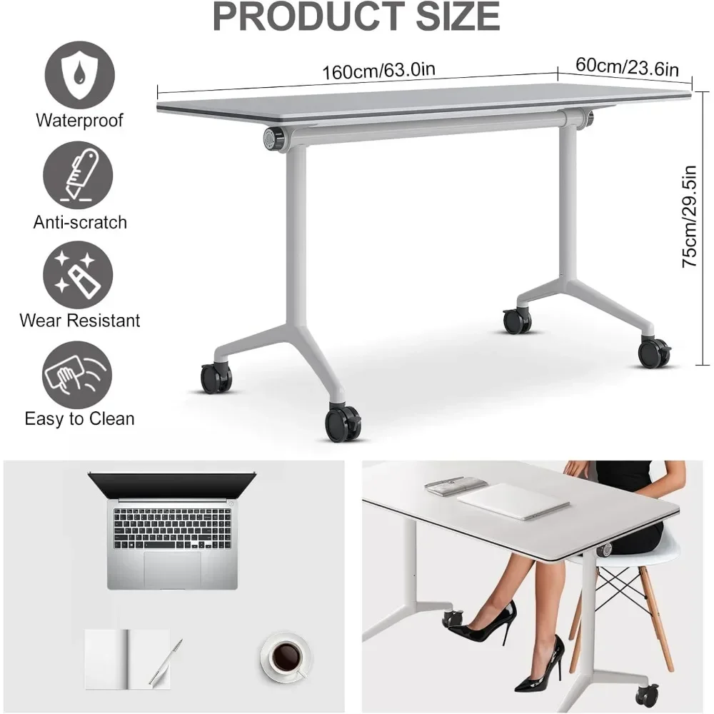 Tables de salle de conférence pliantes modernes avec roues universelles silencieuses, tables mobiles pour salle d'irritation, bureau, 2 paquets, 55.1 pouces