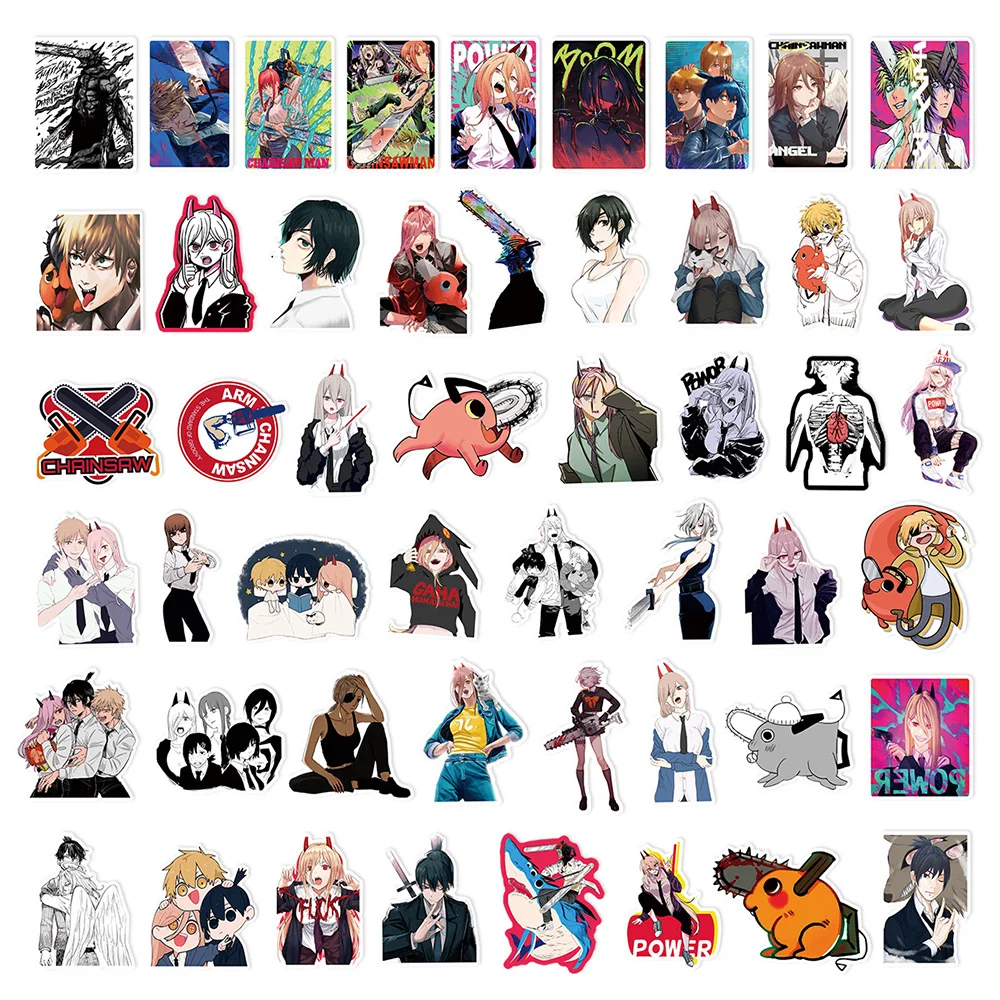 10/30/50/100pcs Cool Chainsaw Man Anime Stickers Cartoon Graffiti Decals Decoration Skateboard Notebook Phone Waterproof Sticker