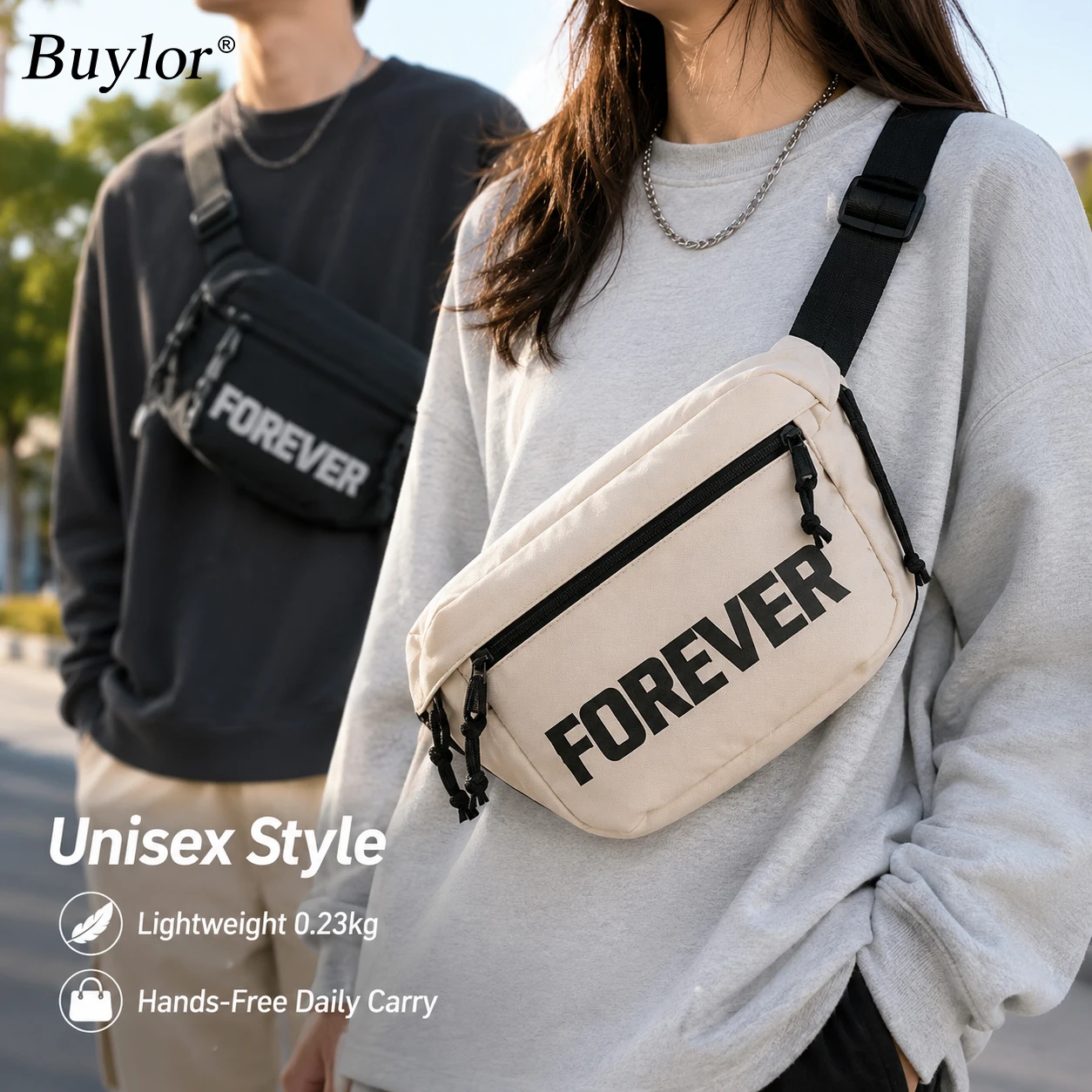 Buylor Trendy Unisex Crossbody Waist Bag Multiple Pocket Chest Sling Pack Adjustable Strap For Couples Daily Travel Outdoor