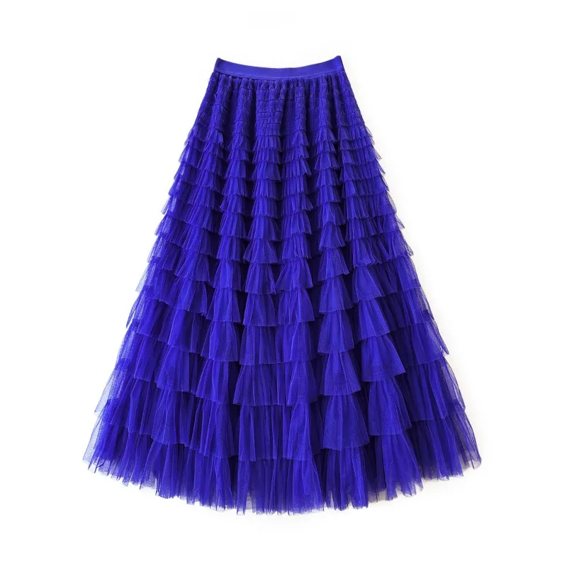 Fashion Tulle Cake Skirt Women Summer Elastic Waist Long Skirts  A-line Chic Skirts Female Casual Tutu Princess Skirts