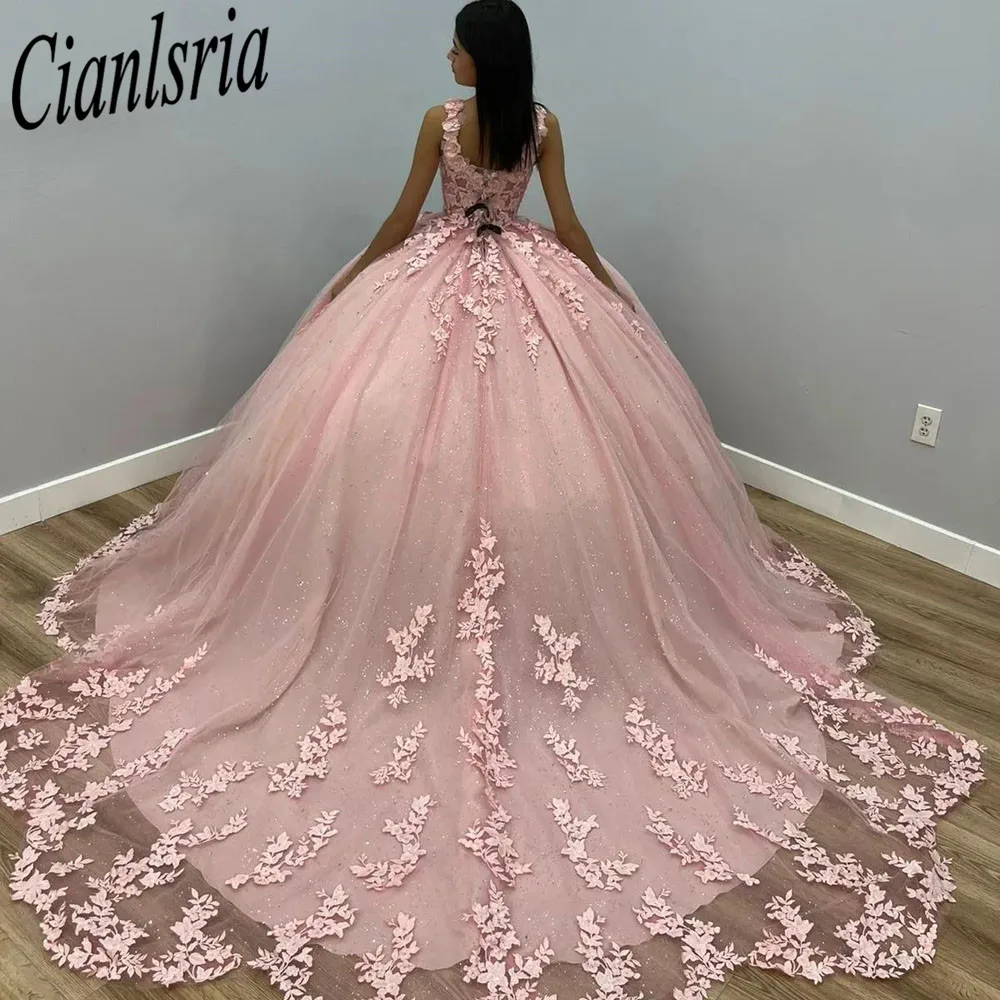 

Розовые платья Quinceanera, Кружевная аппликация, женское платье для празднования 15-летнего дня рождения