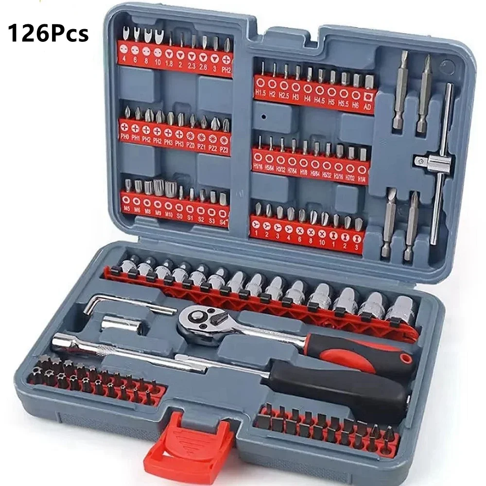 Krachtige 126Pcs Ratchet Wrench Socket Kit 1/4 Inch Ratchet Socket Wrench Torx Slotted Phillips Screw Bit Set Repair Hand Tools