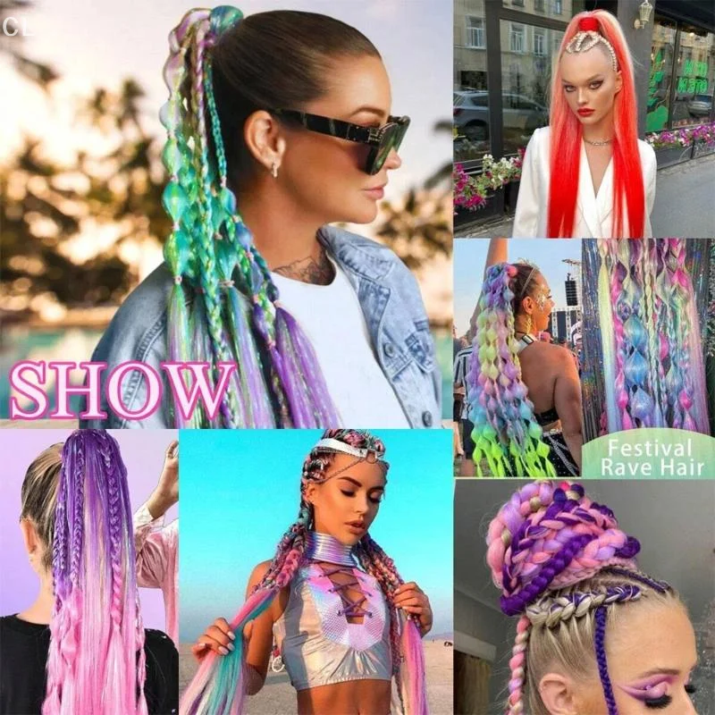 

One Piece Multi-colored Ponytail Braid Extensions and Hairbands for Women; Synthetic Straight Hairstyles with Elastic Hair Tie