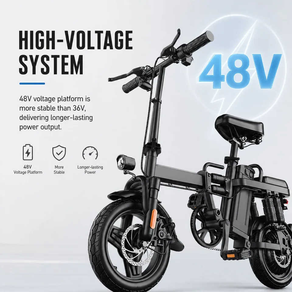 48V 500W Electric Bike Foldable 14-Inch E-Bike, 43km/h Top Speed, 48V 15Ah Battery Up to 60km Assist Range, Front & Rear Dual Disc Brakes, Fenders & Basket, 150kg Load, Commuter Ebike image 6