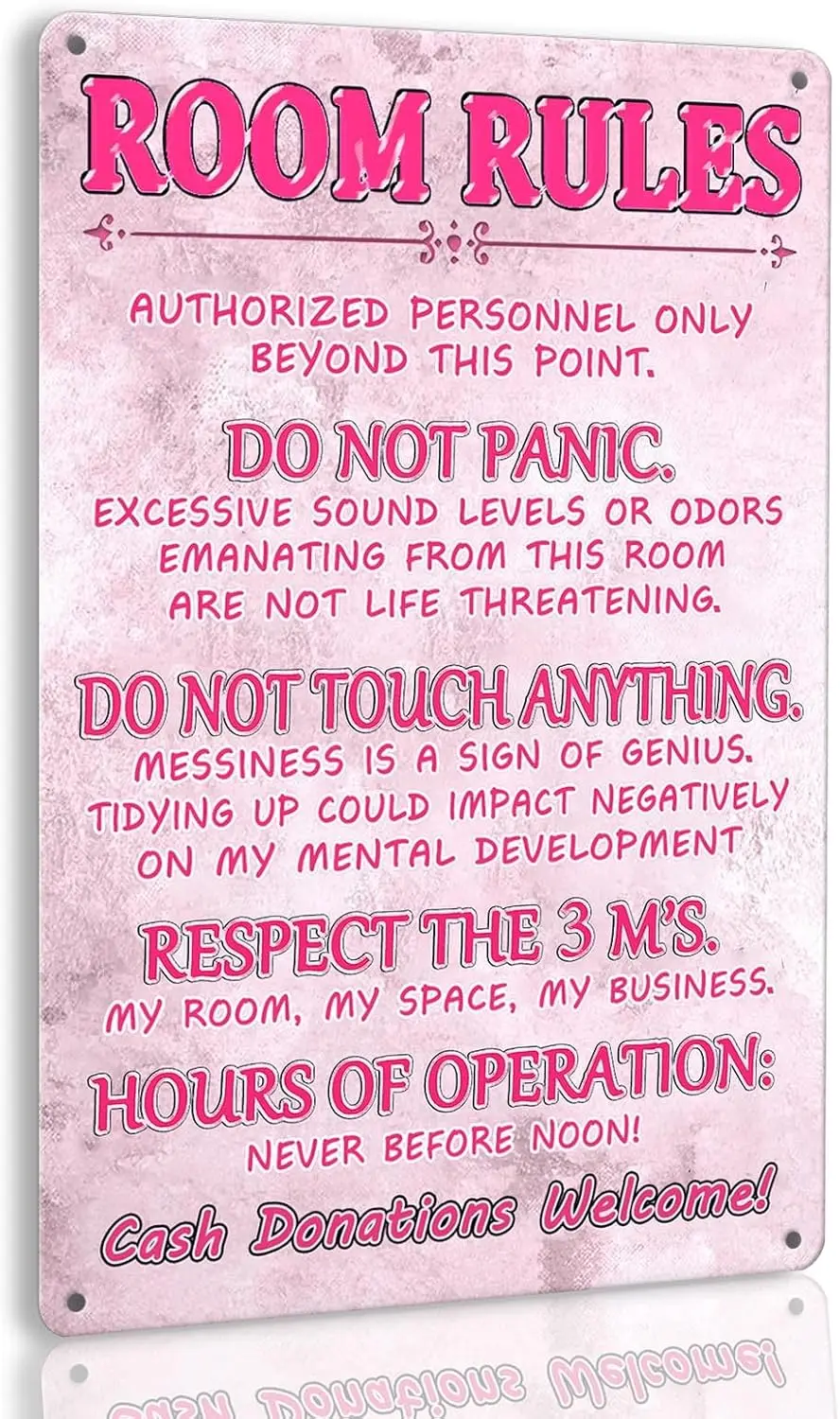 Pink Teen Girl Bedroom Decor - Cute Metal Tin Sign With Room Rules, Aesthetic and Preppy Decorations for Bedroom, ch-aluminum si