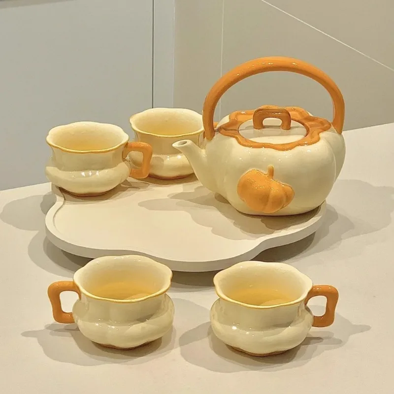 Pumpkin tea set, ceramic high-end home living room hospitality cup, young people drinking tea cup housewarming gift