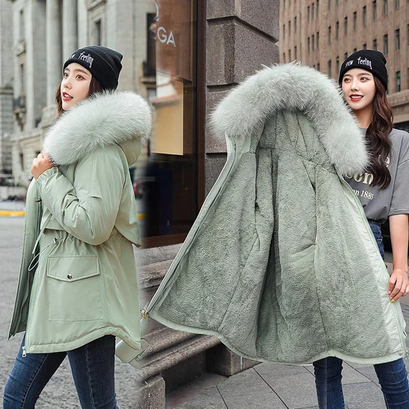 Women Casual Parka Winter Clothes Fur Lining Hooded Parka Ladies Jacket 2023 New Style Cotton Padded Warm Winter Jacket Jacket