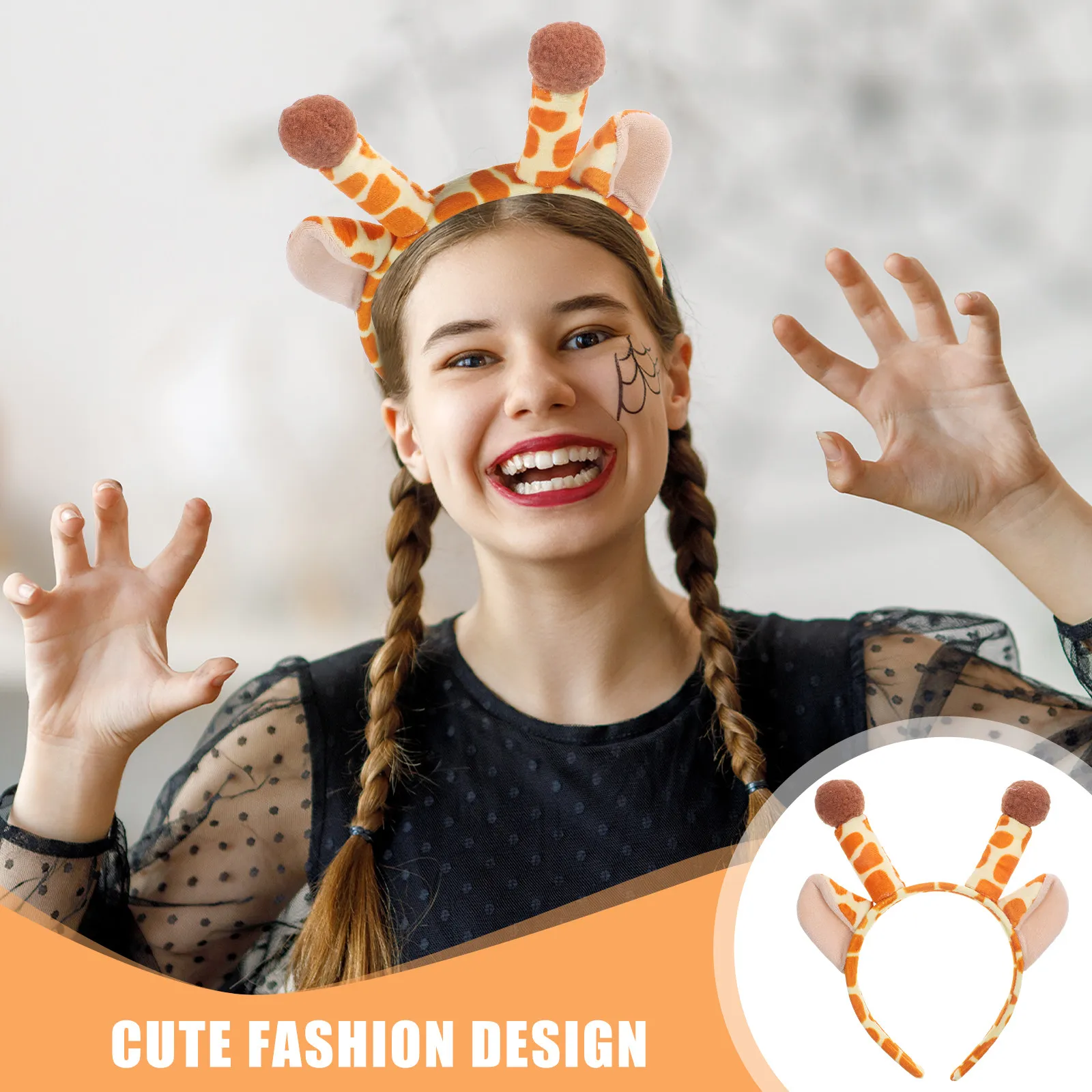 

Повязка на голову с ушками жирафа и декором в виде рогов, милая мультяшная повязка для вечеринок, для женщин и девочек, аксессуар для волос на день рождения, фестиваль, косплей