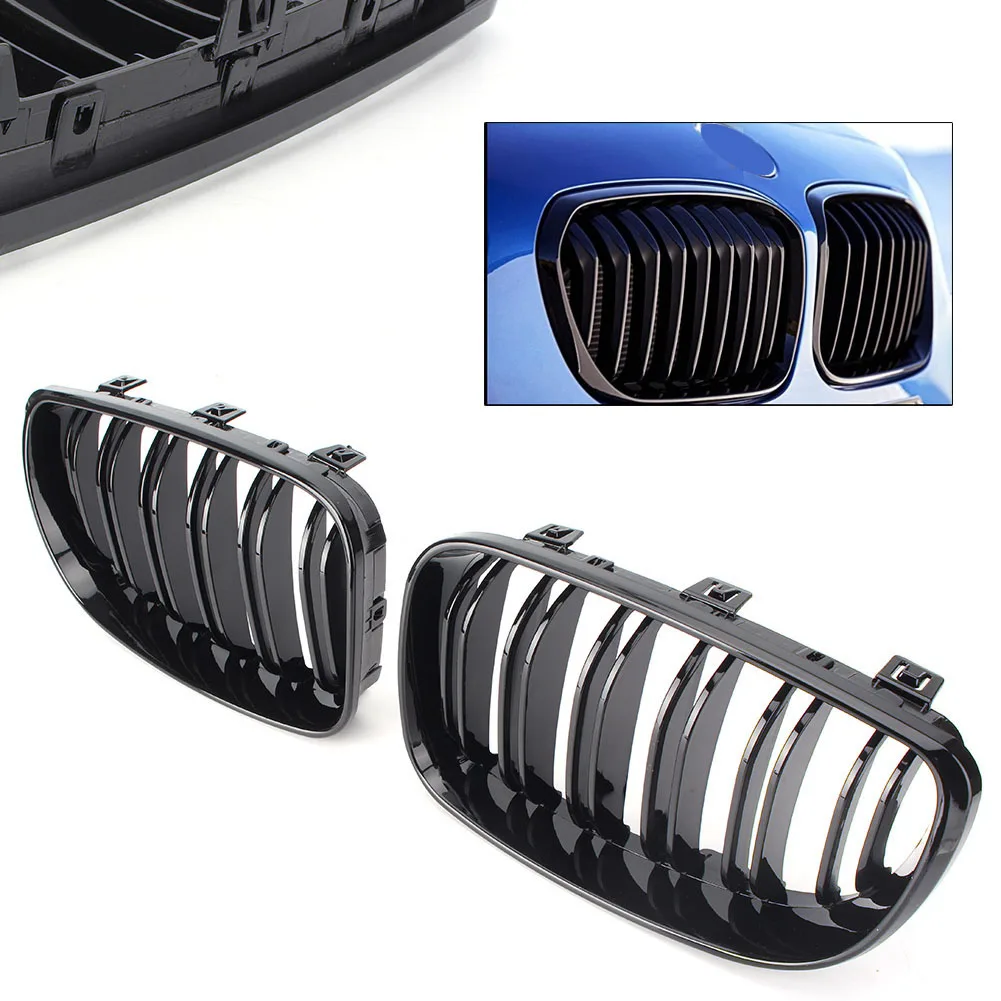 2Pcs Car Front Center Grille Mesh Grill For BMW E81 E87 1 Series 2008 2009 2010 2011 ABS Plastic Gloss Black