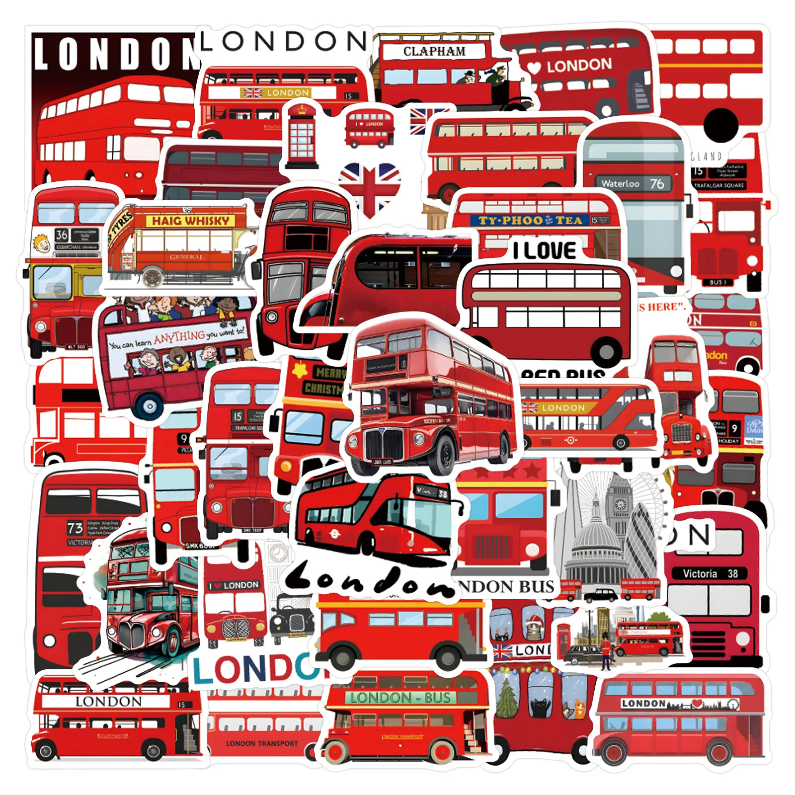 

55PCS London Bus Transportation Personalized Creative Decorative Stickers Waterproof Graffiti Decals Toys Decorative Suitcase