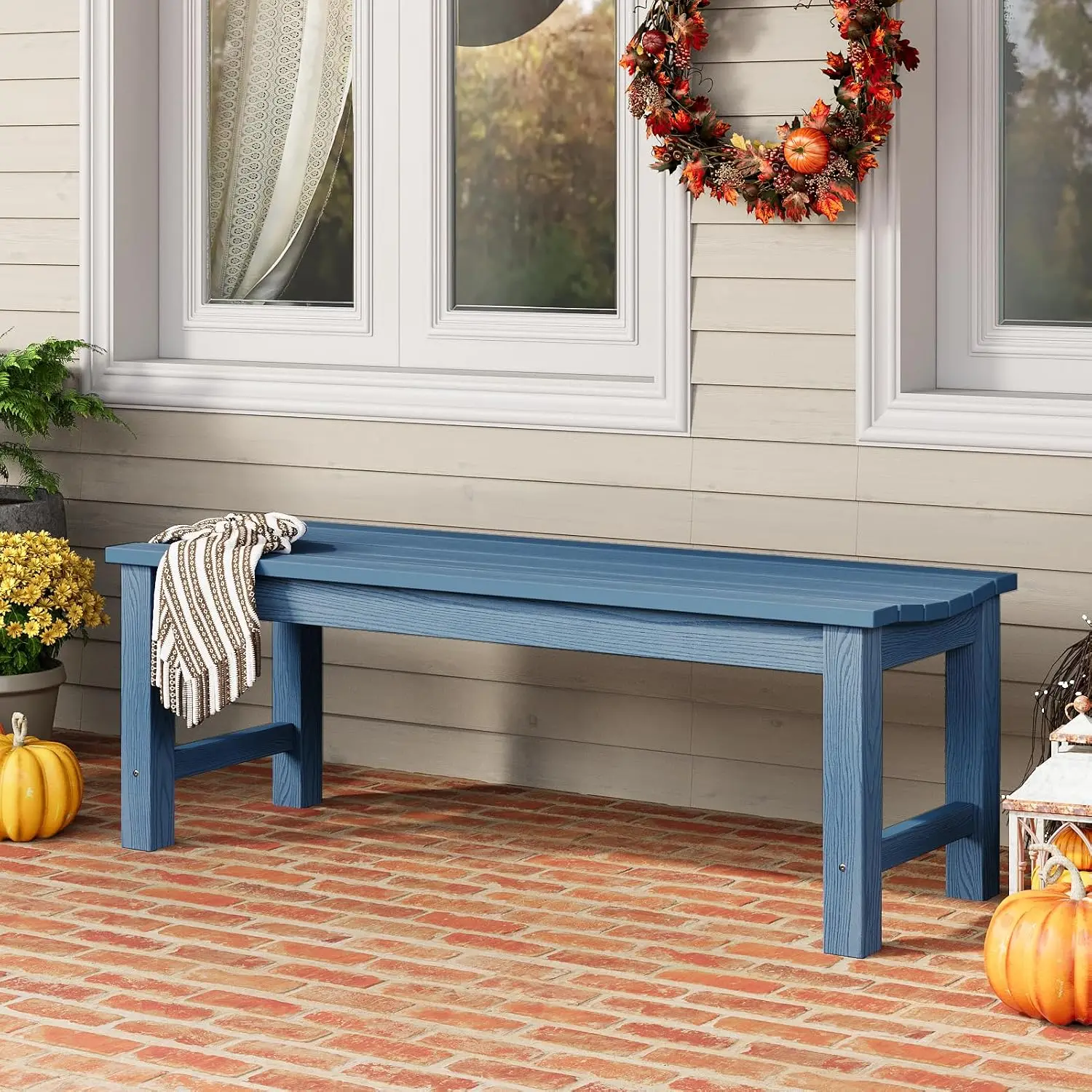 Weatherproof Backless Patio Bench 2-Person 800lbs, Fade & Rot Resistant Outdoor Garden Seat for Backyard Porch Deck, Customized