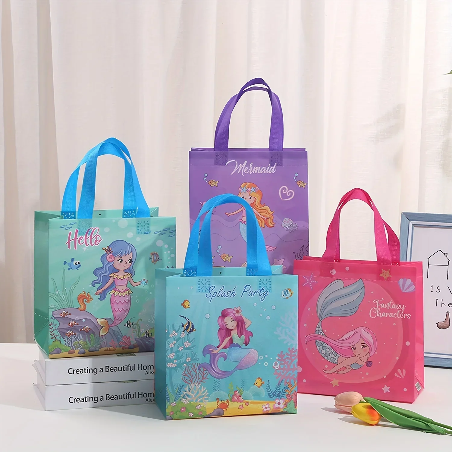 

24pcs Mermaid Party Favor Bags - Polyester Gift Tote for Candy, Snacks, and Toys, Perfect Mermaid Themed Gathering Supplies