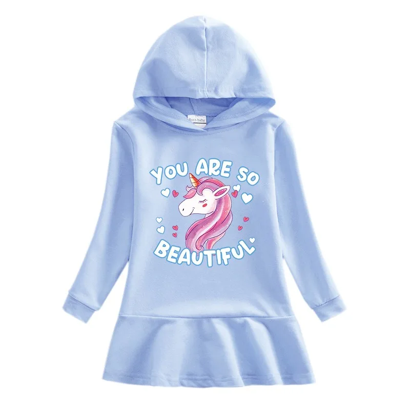 Unicorn Princess Dress Cotton Clothes 2024 New Autumn Toddler Kids Dresses Girls for Children Birthday Party Costume Hooded