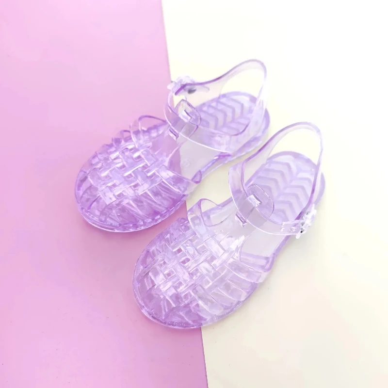 Girls Outdoor Breathable Solid Color Fashion Trend Children Transparent Sandals Kids Buckle Non Slip Waterproof Hollow Out