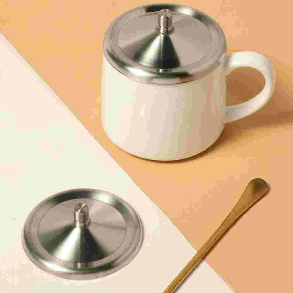 2 Pcs Stainless Steel Lid Mug Cover Heat Preservation Cup Covers Tea with Coffee Drinks Practical Round Metal Resistant