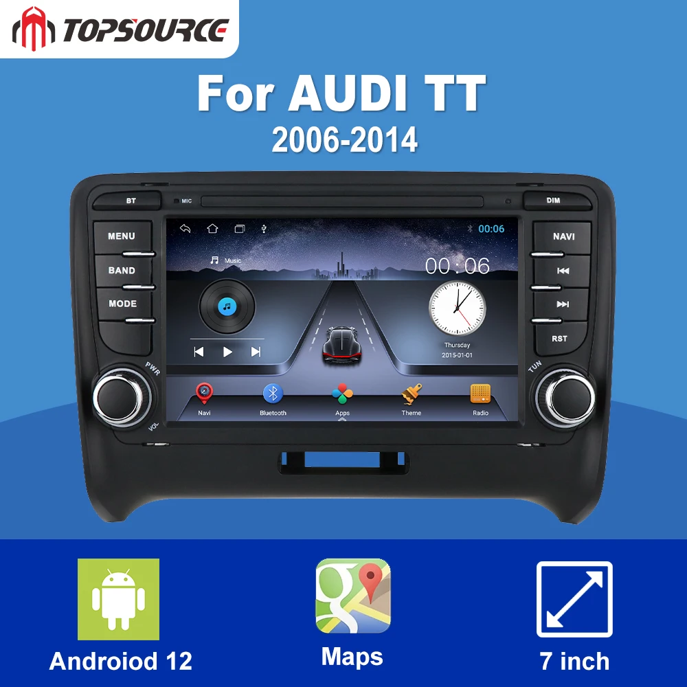 TOPSOURCE 7 inch 2 din auto radio BT WIFI 4G car dvd player For AUDI TT Android 12 Car DVD Player