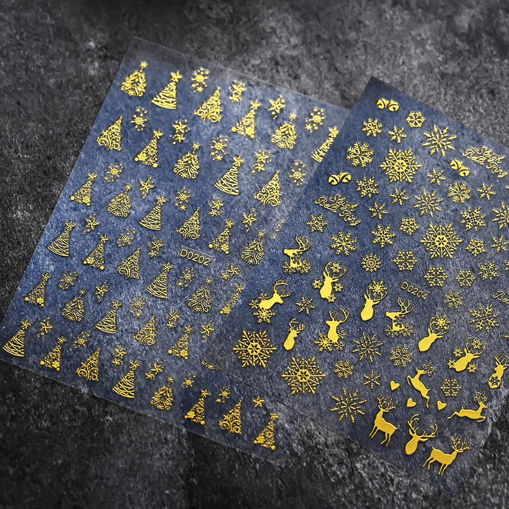 1pc 3d bronzeamento ouro natal arte do prego adesivos brilhante linha dourada árvore de natal floco de neve elk estrela decalque do prego natal fornecimento de unhas