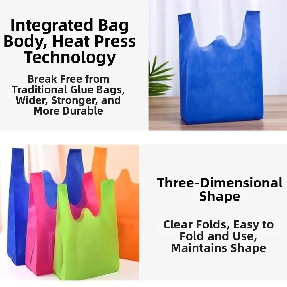 50Pcs Solid Color Non-woven Shopping Bag Large Capacity Thickened Reusable Tote Bag Portable Durable Storage Bag