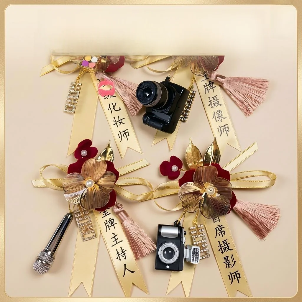 

Wedding Chest Pin Badges High-End Gold Medal Accessories Creative Surprise for Photographers Makeup Artists And Wedding Ceremony