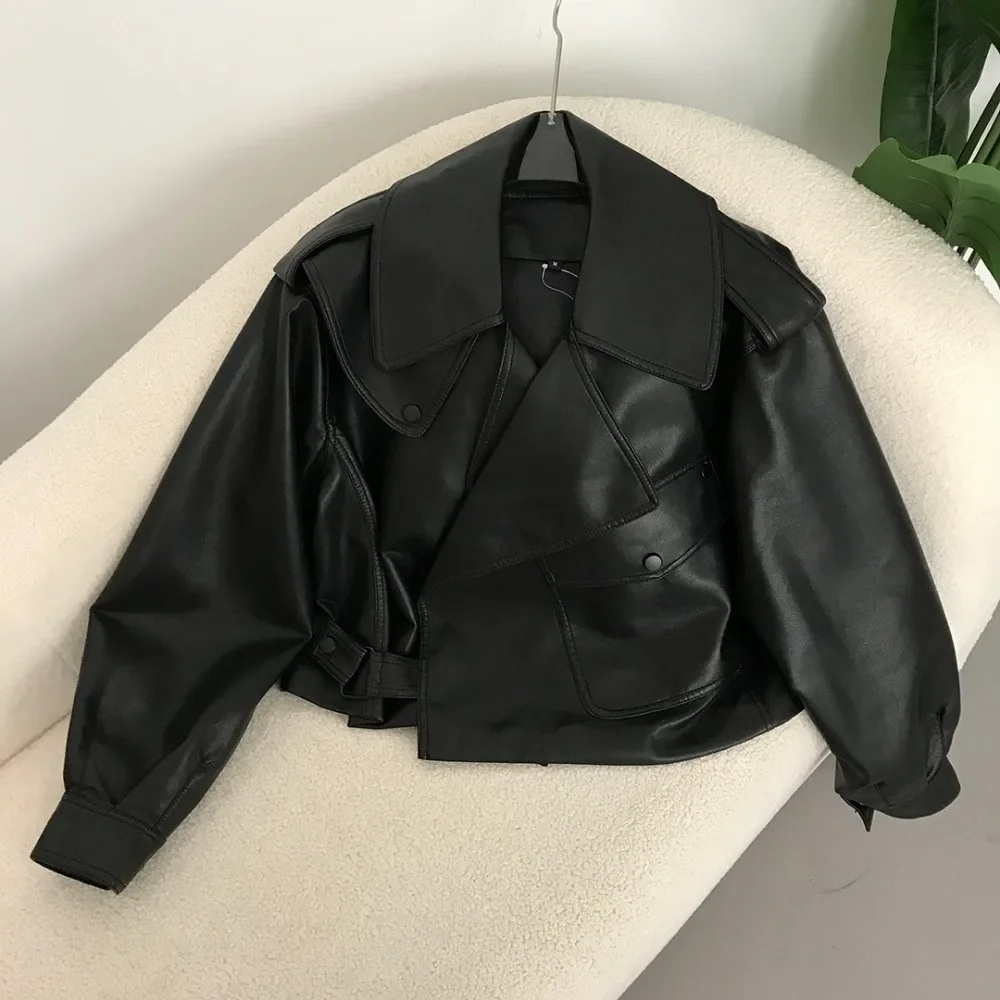 Nuove giacche da moto in PU Giacca in ecopelle Cappotto da motociclista da donna primaverile in stile americano Colletto rovesciato Capispalla