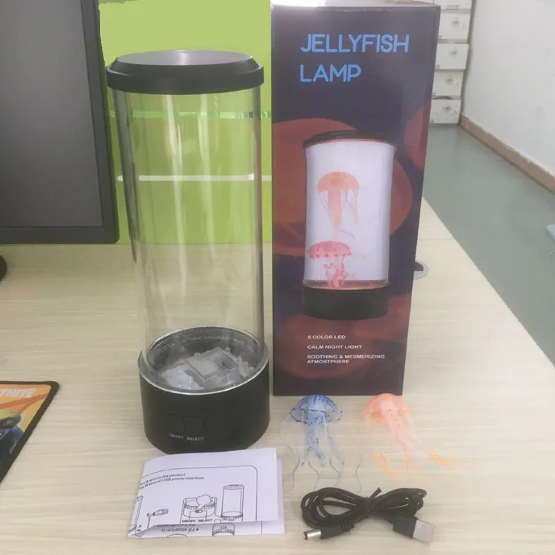 Medium sized simulation cylindrical LED jellyfish light USB plug-in rainbow jellyfish decorative atmosphere light small night