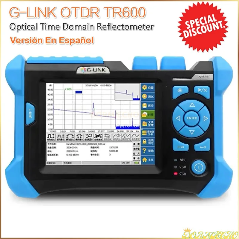 OTDR TR600 G-LINK Optic Fiber Tester Optical Time Domain Reflectometer Single Mode 1310nm|1550nm 36|34dB With Spanish Language