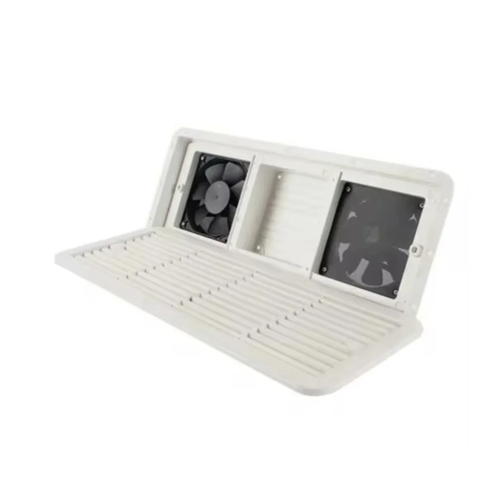 12V RV Refrigerator Fan with Two Quiet Fans and Protective Mesh for Heat Dissipation and Air Flow in RV Shower Rooms and Storage