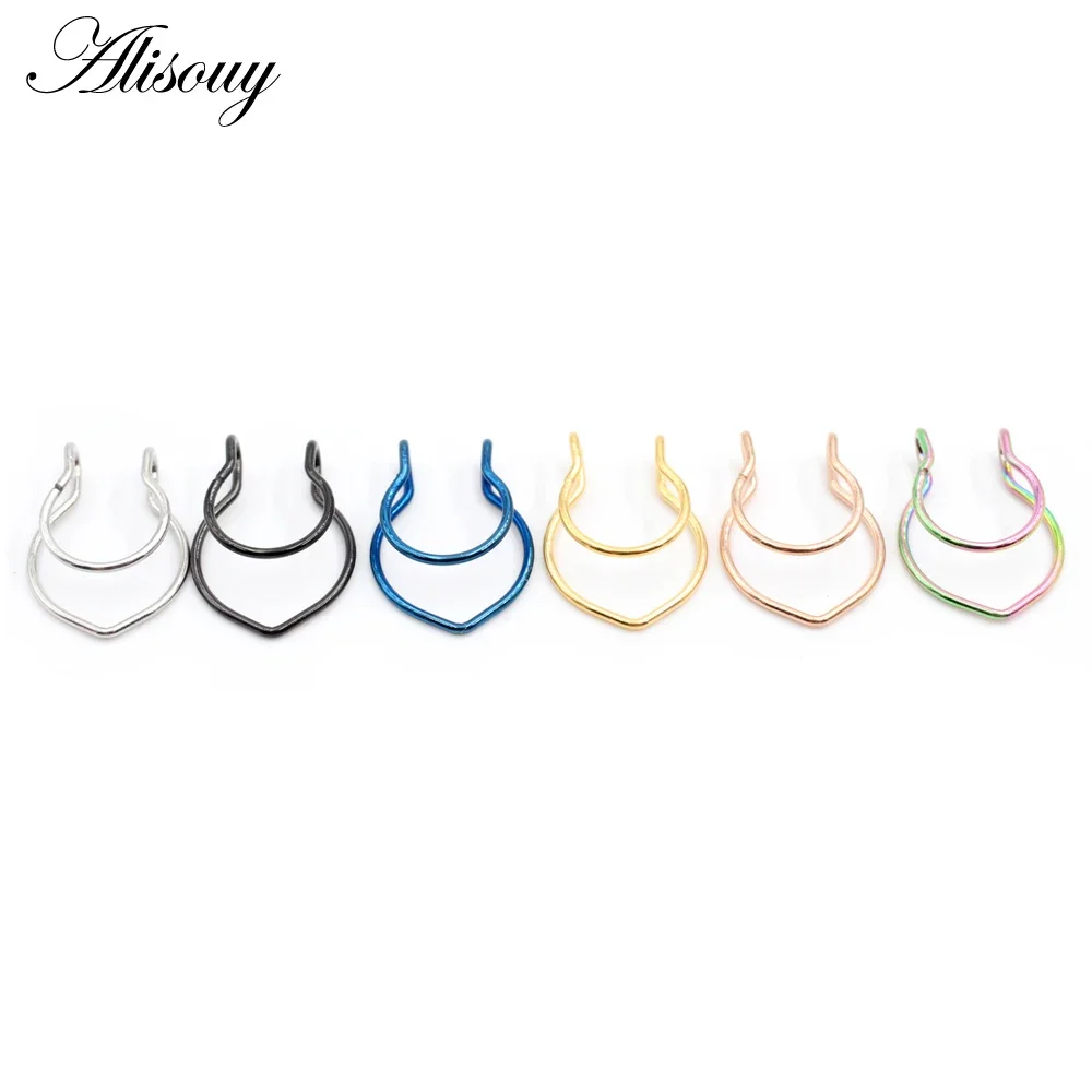 Alisouy 1 PC V Shaped Fake Nose Ring Clip Septum Rings Stainless Steel Nose Piercing Fake Piercing Oreja Pircing Jewelry