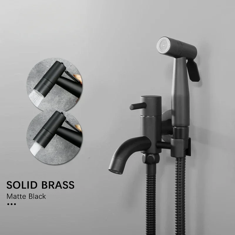 

Toilet Shower Bidet Spray Gun Faucet Sets Wall Mounted Black Metal Brass for Bathroom Toilet Spring Hose Bathroom Accessories