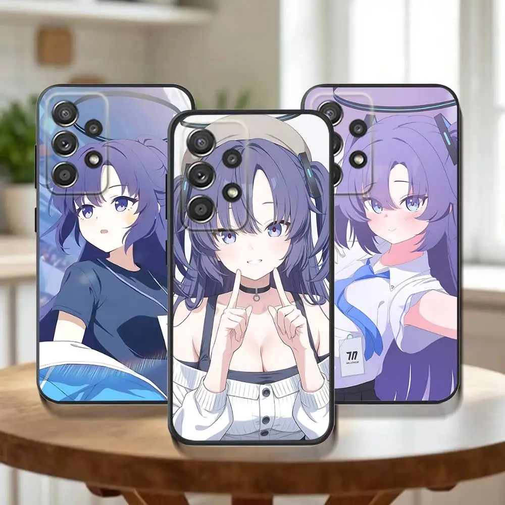 

Hayase Yuuka Blue A-Archive Phone Case For Samsung Galaxy A73,30,32,72,51,53,52,71,22,5G,Note,J7,8,9 Soft Black Cover